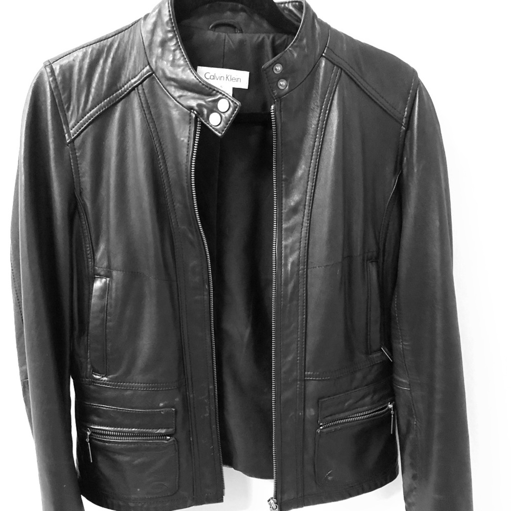 Calvin Klein Leather jacket, small, black